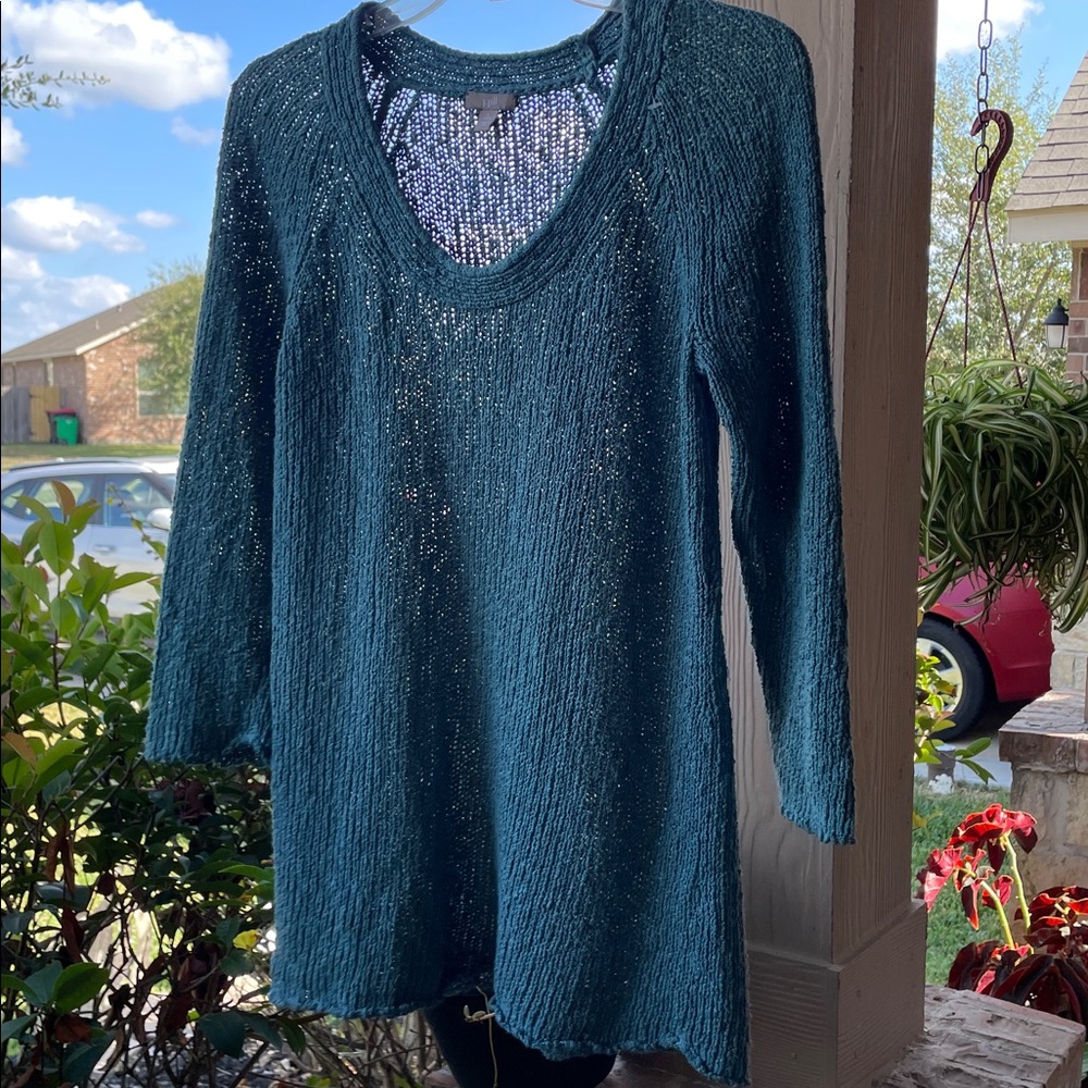 💖 J. Jill Women's Deep Green Crew Neck Loose knit Sweater 3/4 sleeves Size: L